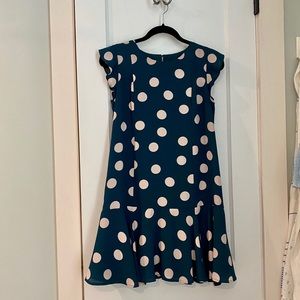 Loft Green teal dress with pale pink dots